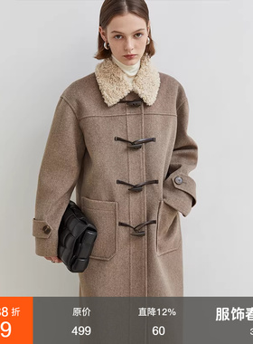 范洛Fano 法式仿羊羔毛牛角扣毛呢大衣女2025冬季长款呢子外套