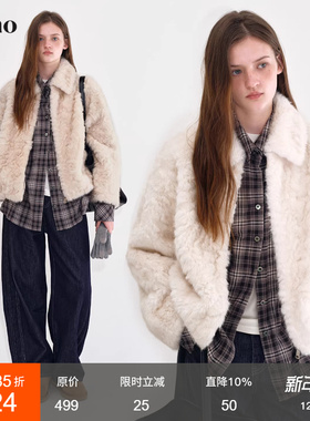 范洛Fano 云端暖绒柔软环保毛翻领宽松仿皮草毛毛外套女2025冬季