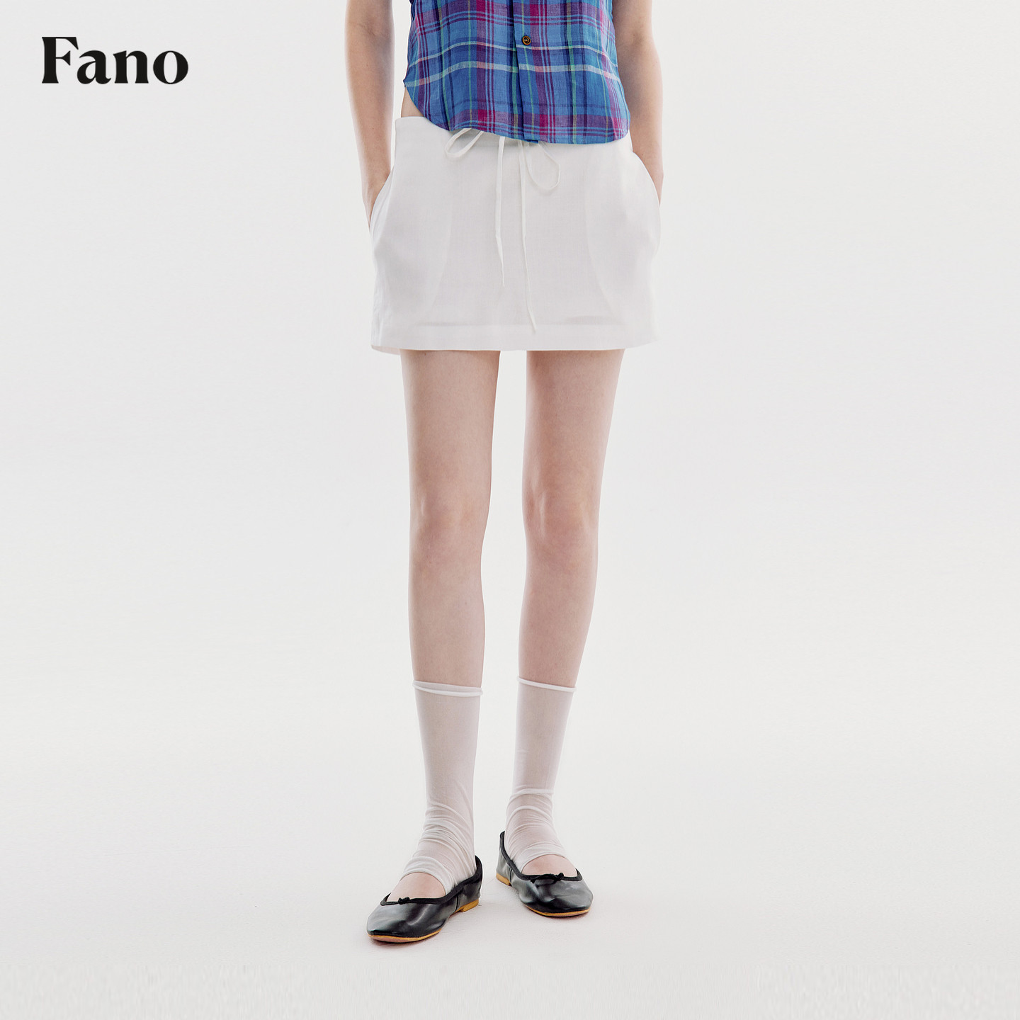 范洛Fano 慵懒松弛感白色短款裙裤女2026夏季新款A字松紧腰短裙图片