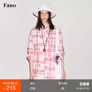 慵懶風(fēng)小眾定制復(fù)古格紋小花翻領(lǐng)棉質(zhì)襯衫 范洛Fano 女上衣2025春