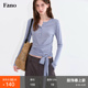 高级感正肩修身 T恤女2026春季 系带上衣 天丝羊毛混纺长袖 范洛Fano