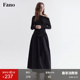 范洛Fano 清冷系收腰连衣裙女春季 拼接设计感黑色斜肩系带裙子