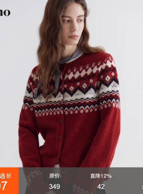 范洛Fano 节日氛围感重磅100%绵羊毛费尔岛提花毛衣开衫女上衣冬