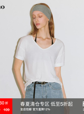 范洛Fano 质朴亚麻莱赛尔针梭拼袖口高智感穿搭休闲T恤女2025新款