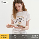 范洛Fano 夏日清爽感宽松撞色T恤女2026新款复古印花圆领短袖上衣