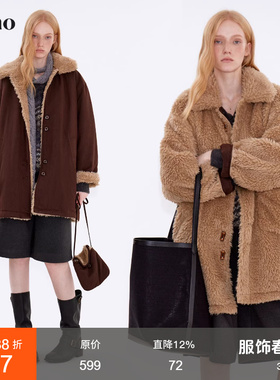 范洛Fano 时髦复古风双面穿着撞色环保皮草外套女2025冬季新款