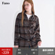 范洛Fano 复古磨毛格纹面料质感果实扣斜裁口袋拼接衬衫 女上衣冬