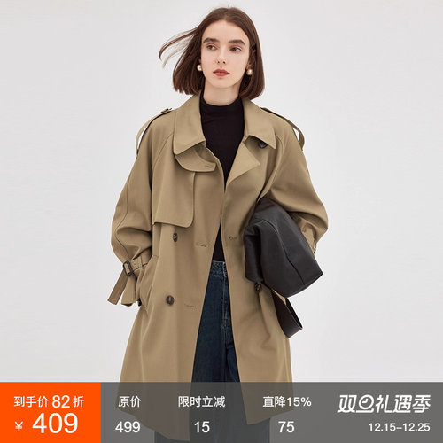 范洛英伦双排扣插肩袖短款风衣