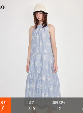 范洛Fano 氛围度假风重工绣花条纹松弛长款连衣裙女2026夏季新款