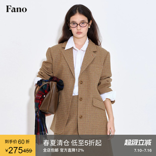 范洛Fano 春日氛围感重工彩色撞色手缝线迹格子西装呢外套女上衣