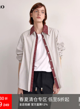 范洛Fano 设计感假两件双领双门襟撞色竖条纹单排扣衬衫女上衣春