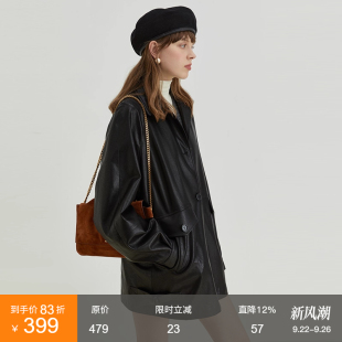 新款 復古翻領黑色環保pu皮衣機車服夾克外套女 2025秋季 范洛Fano