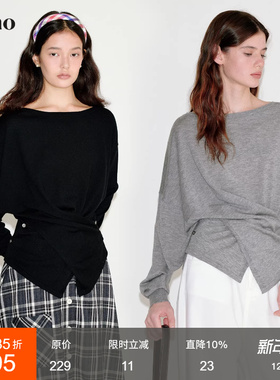 范洛Fano 慵懒高级感解构交叉门襟蝙蝠袖圆领宽松廓形针织衫上衣