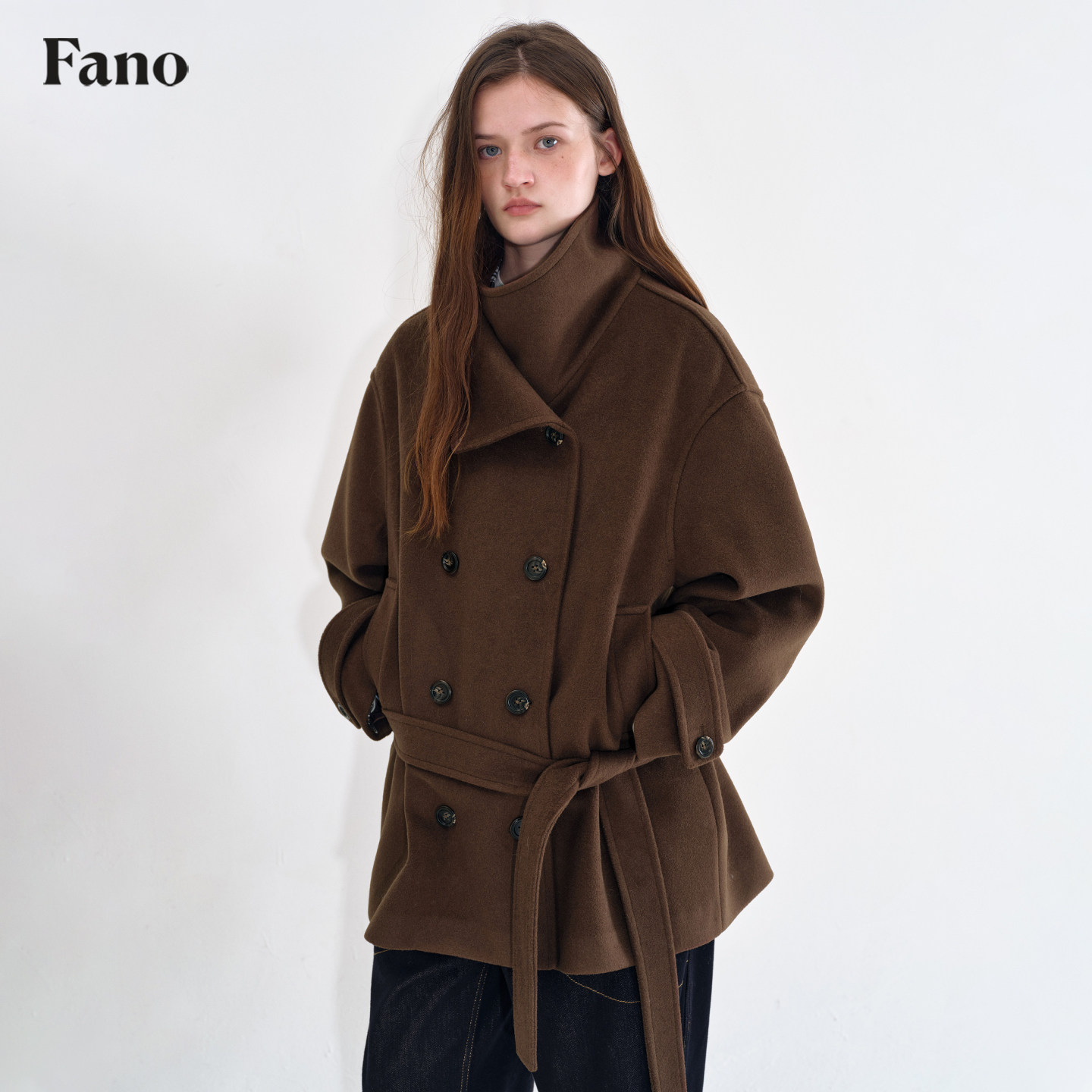 范洛Fano 复古宽松立领翻领百搭双排扣系腰带呢大衣女冬毛呢外套,女装/女士精品,毛呢外套,淘宝优惠券,粉丝福利购,淘宝优惠卷