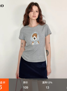 范洛Fano 夏季俏皮感波点围巾小狗印花短袖t恤女2026新款半袖上衣