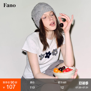 短袖 范洛Fano 印花t恤女2025夏季 小眾設計感撞色貼布繡插肩袖 上衣