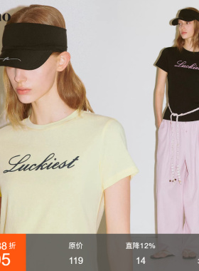 范洛Fano 时髦撞色植绒手写字母印花轻薄柔软雪花棉短袖T恤女夏季