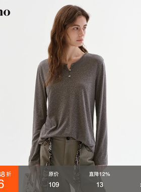 范洛Fano 博主风松弛感长袖T女2026春季肌理感亚麻混纺亨利领上衣