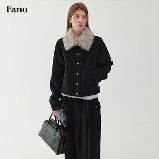 麂皮短外套可拆卸毛领棉服夹克女 范洛Fano 柒柒Moon直播间
