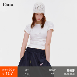 范洛Fano t恤女上衣夏 甜美少女感手工立体褶皱蝴蝶结设计修身 短袖