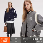 范洛Fano 复古学院风刺绣减龄毛呢料设计感上衣 棒球服外套女冬季