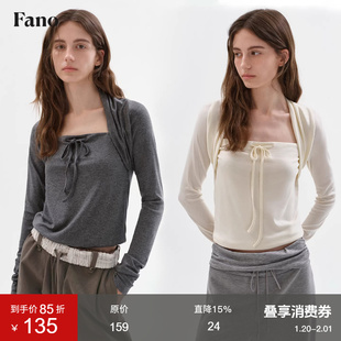 范洛Fano 松弛性感长袖T2026早春叠穿层次假两件坎肩方领抽绳上衣