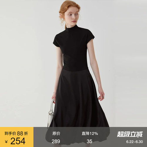 范洛半高领T恤拼接连衣裙