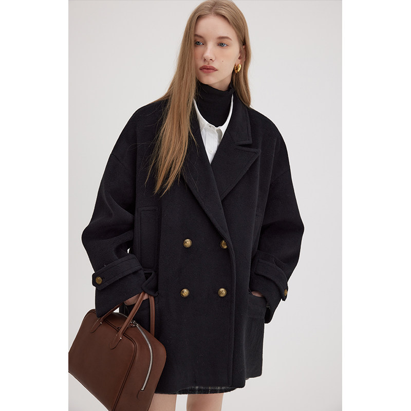 范洛Fano 2025冬季黑色短款赫本毛呢大衣女英伦风双排扣呢子外套,女装/女士精品,毛呢外套,淘宝优惠券,粉丝福利购,淘宝优惠卷