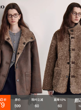 范洛Fano 复古麂皮正反两穿皮毛一体外套2025冬季设计感短大衣女