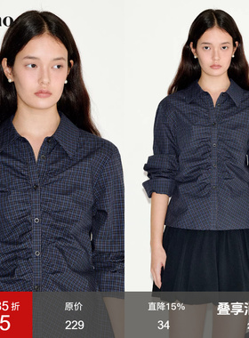 范洛Fano 复古暗格门襟抽褶设计显瘦收腰衬衫女上衣2025秋季新款