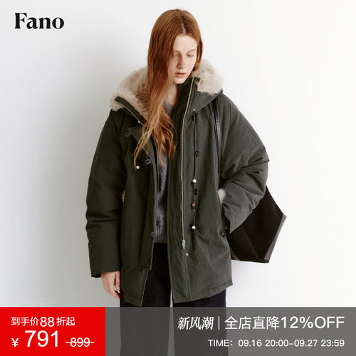 范洛松弛串珠连帽防风羽绒服女