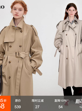 范洛Fano 2025复古经典双排扣翻领风衣女系带中长款外套