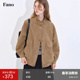 范洛Fano 美式 复古柔雾感卡其色麂皮绒弧形口袋皮衣外套女小个子