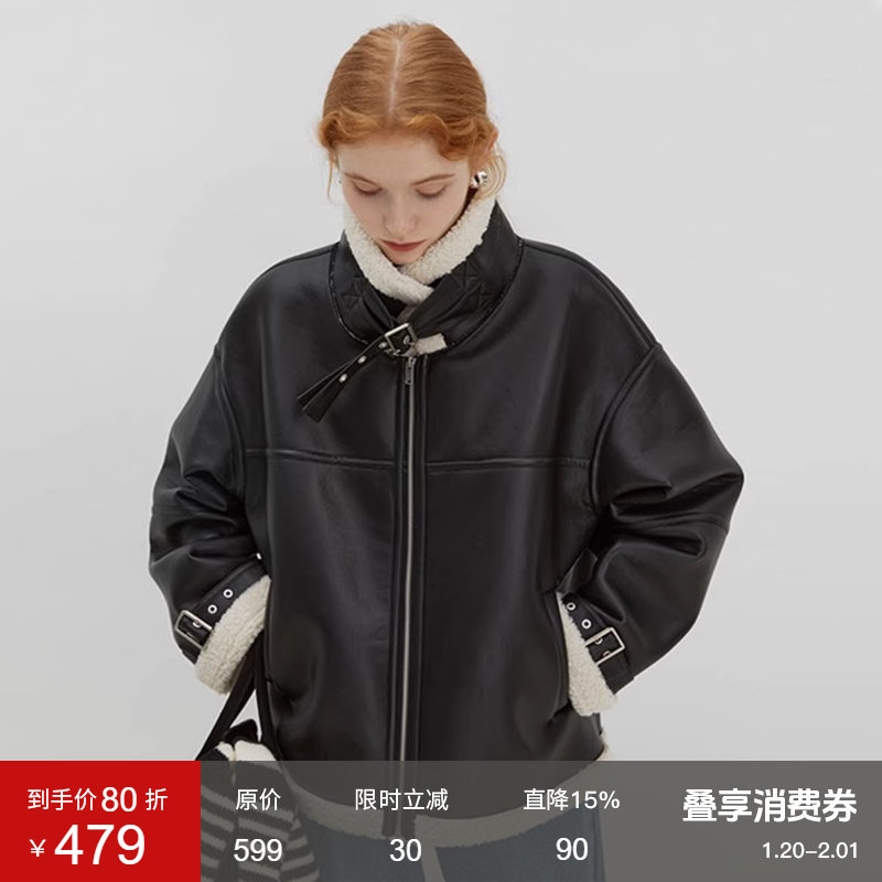 范洛Fano 皮毛一体短外套女加绒加厚冬新款宽松设计感机车服夹克,女装/女士精品,短外套,淘宝优惠券,粉丝福利购,淘宝优惠卷
