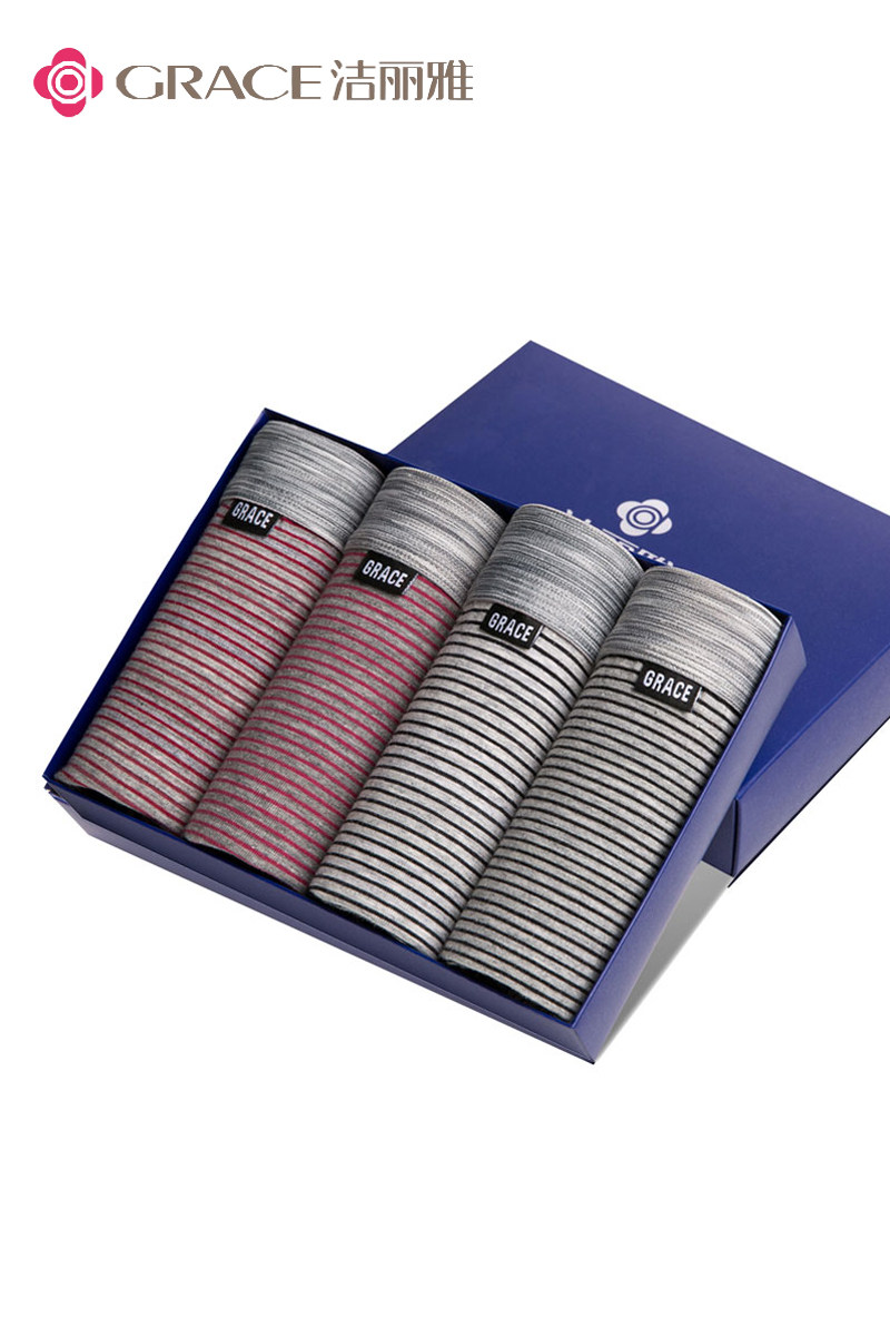 洁丽雅男士内裤男棉平角裤裤青年中腰条纹舒适透气四角短裤4条装,女士内衣/男士内衣/家居服,男平角内裤,淘宝优惠券,粉丝福利购,淘宝优惠卷