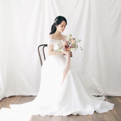 一字肩简约轻婚纱2023新款草坪森系婚礼超仙旅拍齐地迎宾出门礼服