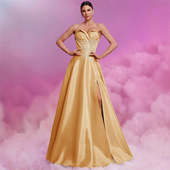 跨境欧美性感抹胸贴花正式 酒会晚礼服裙 主持人伴娘晚礼服优雅修身