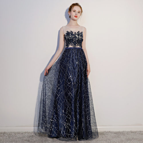 evening gown2025跨境宴会新款蕾丝亮片仙女长款无袖时尚修身气质
