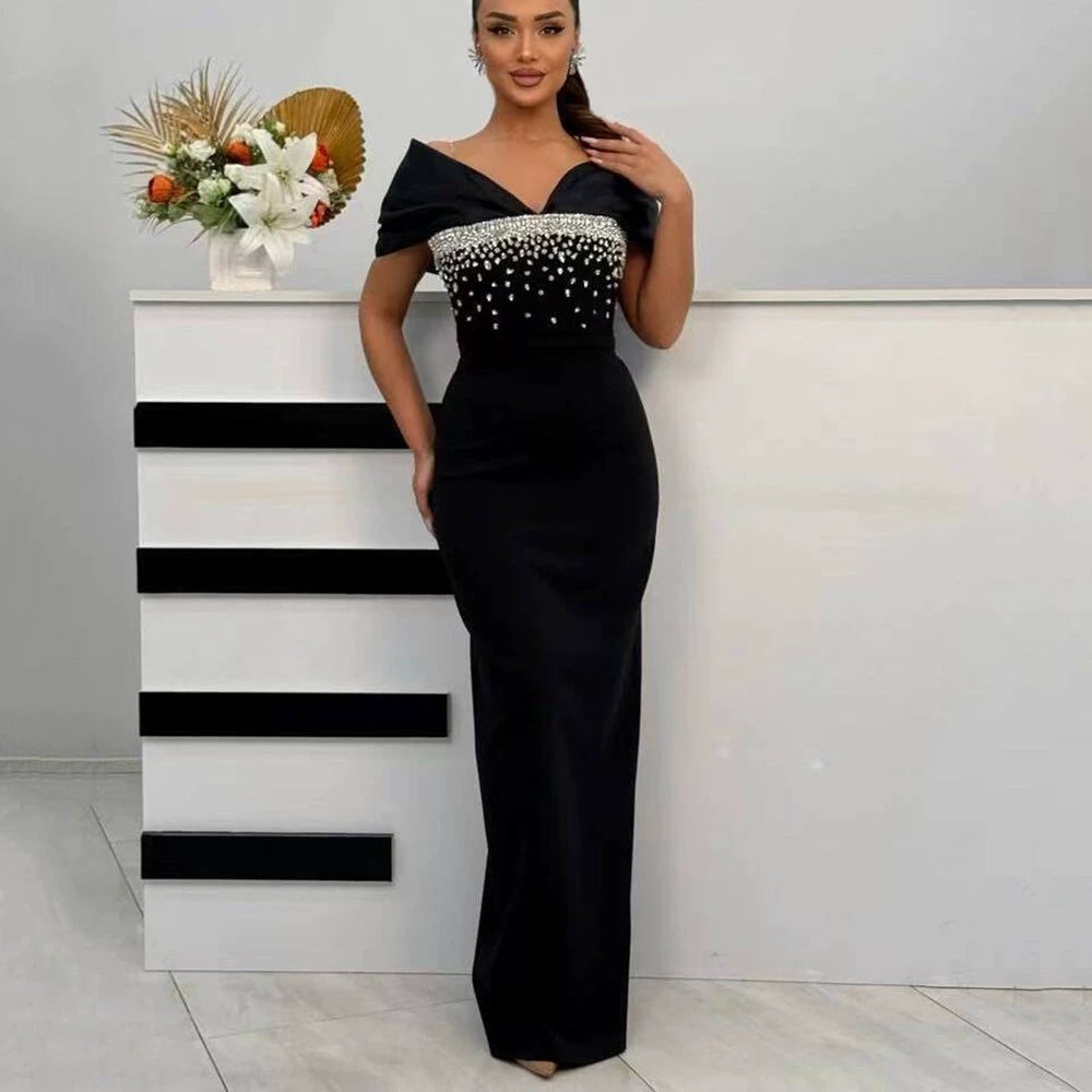 欧美跨境新款绷带连衣裙时尚奢华重工镶钻色丁名媛风礼服宴会