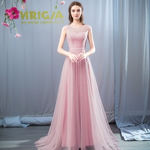 2024女装秋冬季时尚晚礼服宴会主持人蕾丝长款豆沙色连衣裙婚纱