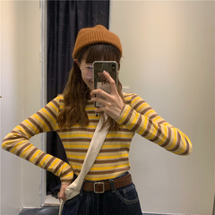 Real price ~ early autumn contrast stripe long sleeve T-shirt