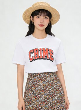 2026 BLAU GRUN新款磨毛CRIME字母美式休闲短袖磨毛t恤情侣款