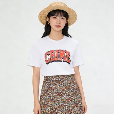 美式字母磨毛纯棉情侣短袖T恤