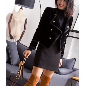 欧美明星同款金丝绒短款双排扣小西装通勤气质修身显瘦加棉外套厚