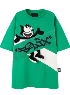 鸟家女装2026夏季潮流纹样拼接短袖T恤男女同款C3104/3114/L-25