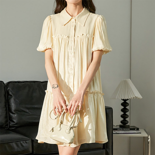 唐系列女装夏季连衣裙短款气质斩女甜美流行法式漂亮衬衫裙/8-10