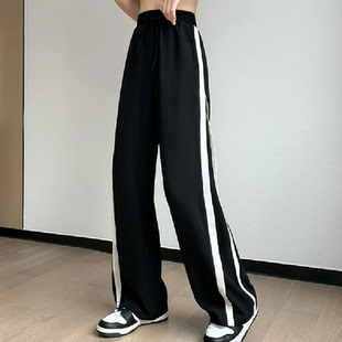 唐系列女装春季新款时尚侧面拼条加厚阔腿高腰休闲长裤女装/2-3