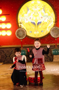 Jamiya女童马甲2025秋冬新款儿童洋气新中式国风背心外套拜年服