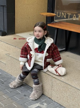 AH～女童加绒外套秋冬款2025新款儿童冬装大衣女宝宝红色洋气时髦