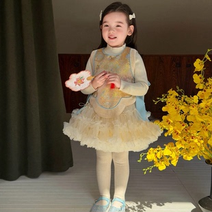 国风盘扣加绒古风马甲背心裙套装 Nc2025新款 女童新中式